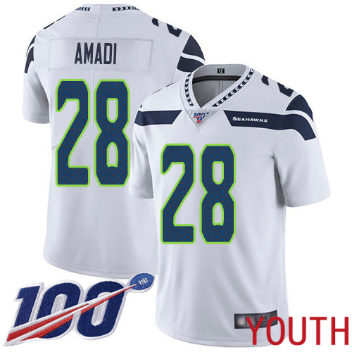 Seattle Seahawks Limited White Youth Ugo Amadi Road Jersey NFL Football #28 100th Season Vapor Untouchable